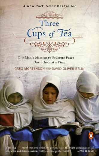 
Three Girls Studying - Three Cups Of Tea book cover 
